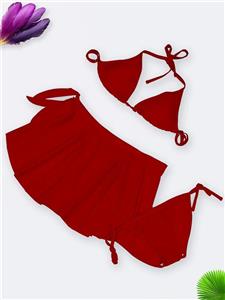 مایو سه تکه زنانه مدل بیکینی دامن دار نابایجی ( Nabaiji ) قرمز با مایو سوتین کاپدار