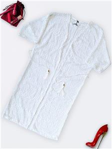 رومایویی پوشیده زنانه بلند و آستین دار توری جلو باز سفید رنگ برند H & M جنس گیپور