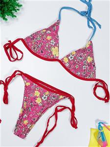 لباس شنا زنانه دو تکه طرح گل ریز با کاپ متحرک برند شین ( shein ) قرمز رنگ