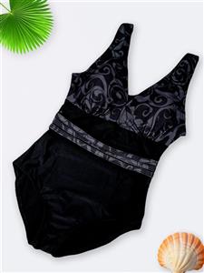 مایو زنانه شیک اسلیپ کمر شیشه ای و کاپدار اسپیدو ( Speedo ) مشکی و طوسی