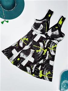 مایو دامنی زنانه اسپرت و جوان پسند خاکستری با خطوط سفید و فسفری اسپیدو ( Speedo )