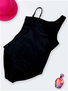 مایو زنانه اسلیپ یقه یکطرفه خاص و شیک مشکی رنگ بصورت کاپدار اسپیدو ( Speedo )