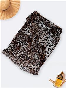 رومایویی دامنی و کمری حریر زنانه طرح پلنگی شیک و خاص قهوه ای رنگ