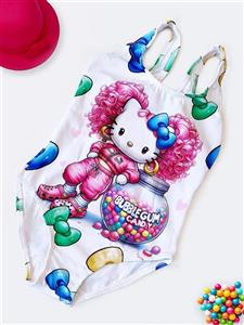 مایو دخترانه بچگانه فانتزی برای استخر طرح خانم گربه شیک اسپیدو ( Speedo ) سفید رنگ