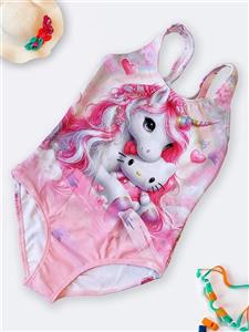 لباس شنا دخترانه برای استخر صورتی رنگ اسلیپ طرح اسب تک شاخ برند اسپیدو ( Speedo )