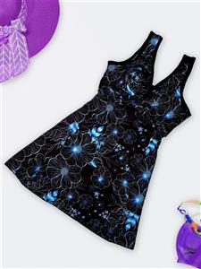 مایو دامن دار زنانه مشکی طرحدار و کاپدار برند اسپیدو ( Speedo ) برای استخر شنا