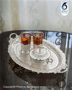 ست چایخوری 2 نفره شبه نقره قلم گل و مرغ