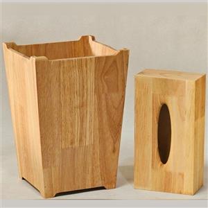 سطل تمام چوب مخروطی و جا دستمال چوبی