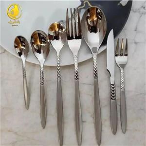 سرویس قاشق و چنگال 24 نفری تمام استیل یونیک آلمان با جعبه طرح اروپایی سوزنی براق وسط طرحدار ارسال رایگان