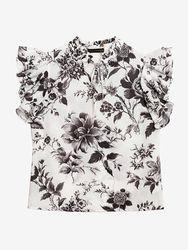 بلوز زنانه کرپ حریر طرح دار آستین چین دار نرمین بُرنُس