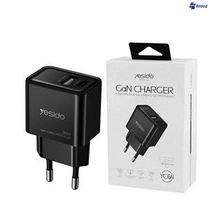 کلگی فست شارژ Yesido YC64 Gan 2Port 3A QC PD 30W مشکی
