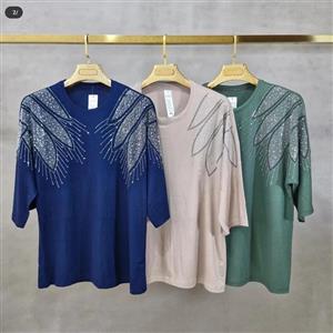 بلوز زنانه ویسکوز نگین دار طرح بال فرشته