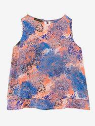 تاپ زنانه کرپ حریر طرح دار یقه گرد کژوال والا بُرنُس