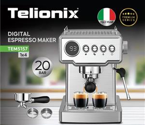 اسپرسوساز تلیونیکس مدل TEM5157 با فشار بخار 20 بار و بدنه استیل – تهیه انواع نوشیدنی قهوه با کیفیت عالی