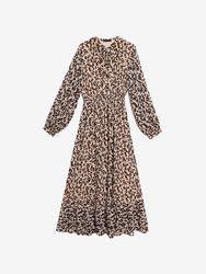 پیراهن زنانه کرپ حریر طرح دار آستر دار کمر کش ساحلی کژوال تیام بُرنُس