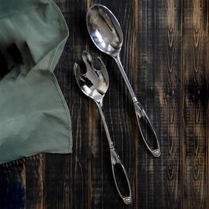 قاشق و چنگال سالاد خوری مدل زاماک کد C-00017 نقره ای
