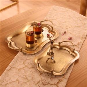 سینی پذیرایی مدل کمر باریک آنتیک دو تیکه سالینو کد 6093-22BT طلایی