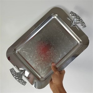 سینی استیل مستطیل متوسط بی پایه ریور کد 1216 بسته 1 عددی با ارسال رایگان
