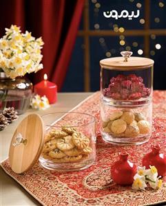 ظرف شکلات دو طبقه با درب چوبی لیمون کد 2167