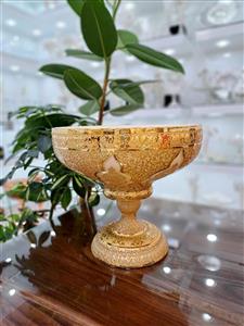 میوه خوری پایه دار کریستال طلاکوب طرح کاستل رنگ قرمز سایز متوسط 