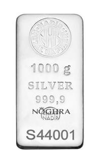 شمش نقره ندیرnadir وزن یک کیلویی 1000 گرم عیار 999.9  (پرداخت ریالی و دلاری) nadir 1000 gr