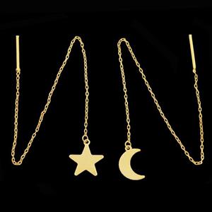 گوشواره میخی طلا 18 عیار دخترانه نیکان گلد مدل ماه و ستاره