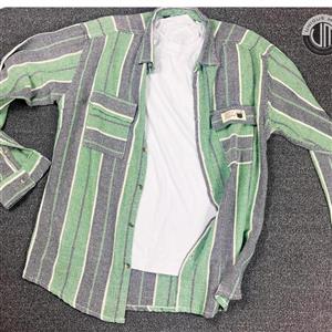 پیراهن کنفی آستین کوتاه رنگ سبز طرح راه راه جدید