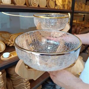 میوه خوری آبگز لبه طلایی و سیلور قطر 26سانت پایه چوبی میوه خوری پایه دار  