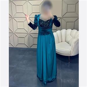 لباس مجلسی زنانه بلند پوشیده پیراهن فرمالیته نامزدی عقد مدل دلارام سایز 36 تا 60 