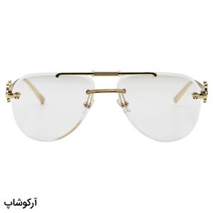 عینک زنانه فریملس Versace با فریم شکل خلبانی، رنگ طلایی و لنز بی‌رنگ و شفاف و بلوکات مدل 3096
