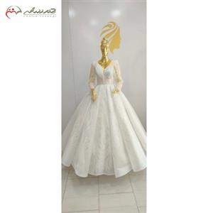 لباس عروس پرنسسی پرکار آستین توری