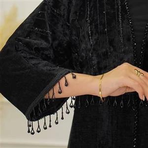 مانتو مجلسی فری سایز شیک ومجلسی تکرنگ مشکی جلو باز