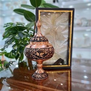 شکلات خوری مسی الماس تراش 28 سانتی تراش گل و مرغ 