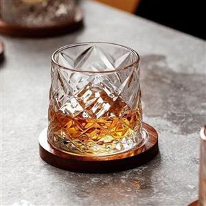  لیوان چرخشی بلوری تکی وارداتی با زیره چوبی