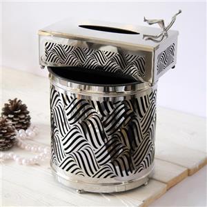 ست سطل و جای دستمال کاغذی استیل سالینو مدل موج‌دار آدمک کد SS-9005390055