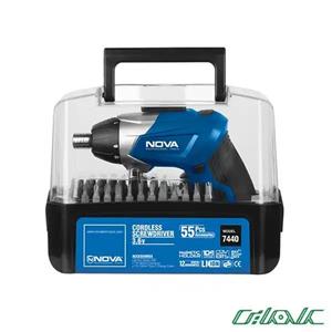 کیت پیچ گوشتی شارژی تاشو 3.6 ولت، 55 پارچه 7440 نووا