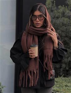 بیگ اسکارف قهوه ای پشمی کد ۴۰۰