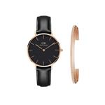 Daniel Wellington Gift Set, Classic Petite Sheffield 32mm Watch with Rose Gold Classic Cuff