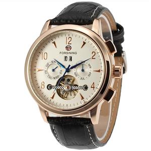 Forsining Men's Automatic Tourbillon Day Calendar Leather Strap Military Collection Watch FSG16577M3R1