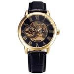 Forsining 3d Logo Design Hollow Engraving Black Gold Case Leather Skeleton Mechanical Watches Men Luxury Brand Heren Horloge