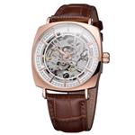 Forsining Men's Quality Automatic Self-winding Skeleton Square Watch with Genuine Leather Strap