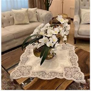 رومیزی خاطره مخمل دانتل شاین دار مربع 90 در 90 جنس ترک رواپن و ناهارخوری