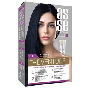 کیت رنگ موی بدون آمونیاک آسه ASSE آبی مشکی شماره 1.1 حجم 50 50 میل