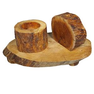 ست 3 تکه جاشمعی و جاعودی چوبی مدل روستیک 