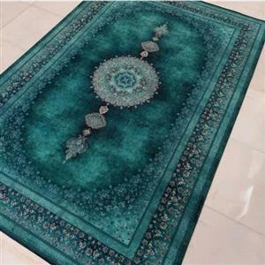 فرش ماشینی 6متری 1200شانه تراکم 3600 کلاریس فرش سبز آبی 