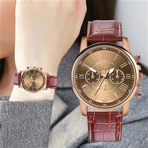 Fashion Geneva Roman Numerals Faux Leather Analog Quartz Women Wrist Watch for Men Bracelet 
