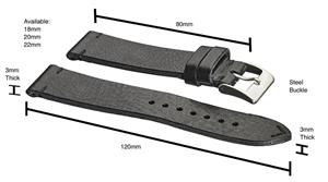 Hand Made Genuine Vintage Leather Watch Strap with Quick Release Steel Spring Bars - Black, Brown and Tan in Sizes 18mm, 20mm, 22mm, 24mm (fits Wrist Size 6 1/4 inch to 8 inch) 