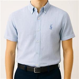 پیراهن مردانه آستین کوتاه آبی آسمانی | پارچه لینن بادوام و شیک 1404