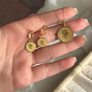نیم ست استیل طلایی الیزابت دار مشابه طلادخترانه زنانه،تست واکتس،رنگ ثابت،برای استفاددائم وهدیه،کاراستیل