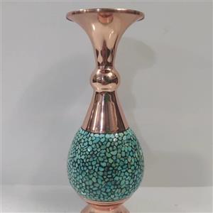 گلدان فیروزه کوبی مدل صراحی سایز 25،جنس مسی و سنگ فیروزه اصل نیشابور